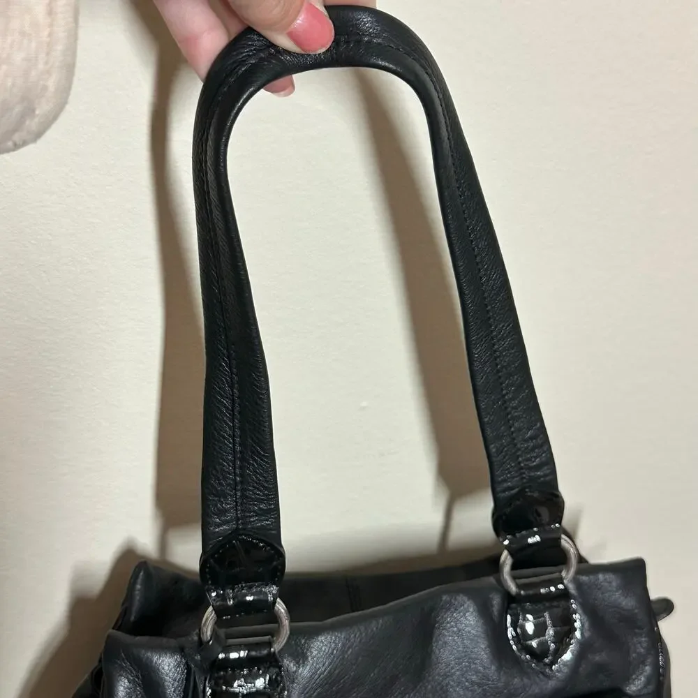 Brighton Soft Black Leather Satchel Shoulder Bag Signature Heart Shaped Charm